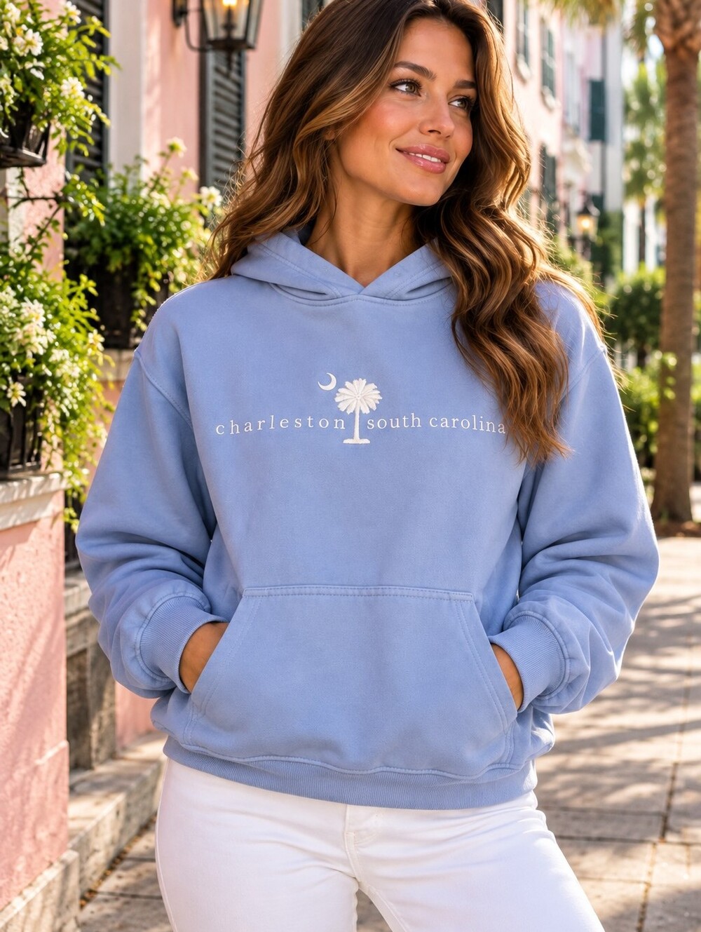 Charleston SC, Women's Pullover Hoodie Dusty Lavender Sweatshirt Excellent Cond.